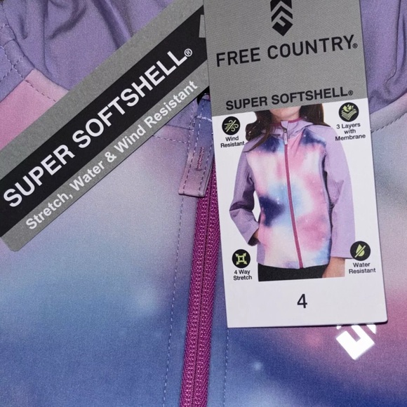 NWT Free Country Super Softshell Wind & Water Resistant Purple Jacket, Girls 4 - Picture 3 of 7